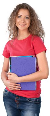 Genç kadın taşıyan okul Not defterleri