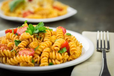 Spagetti Makarna ile et ve peynir, yakından görmek 