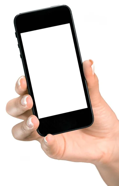 Mão segurando um iPhone com tela em branco — Fotografia de Stock