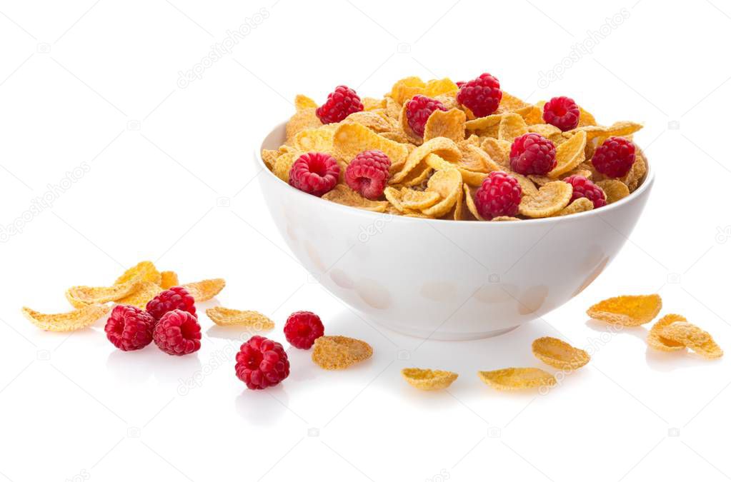 Bowl of Cornflakes and Raspberries