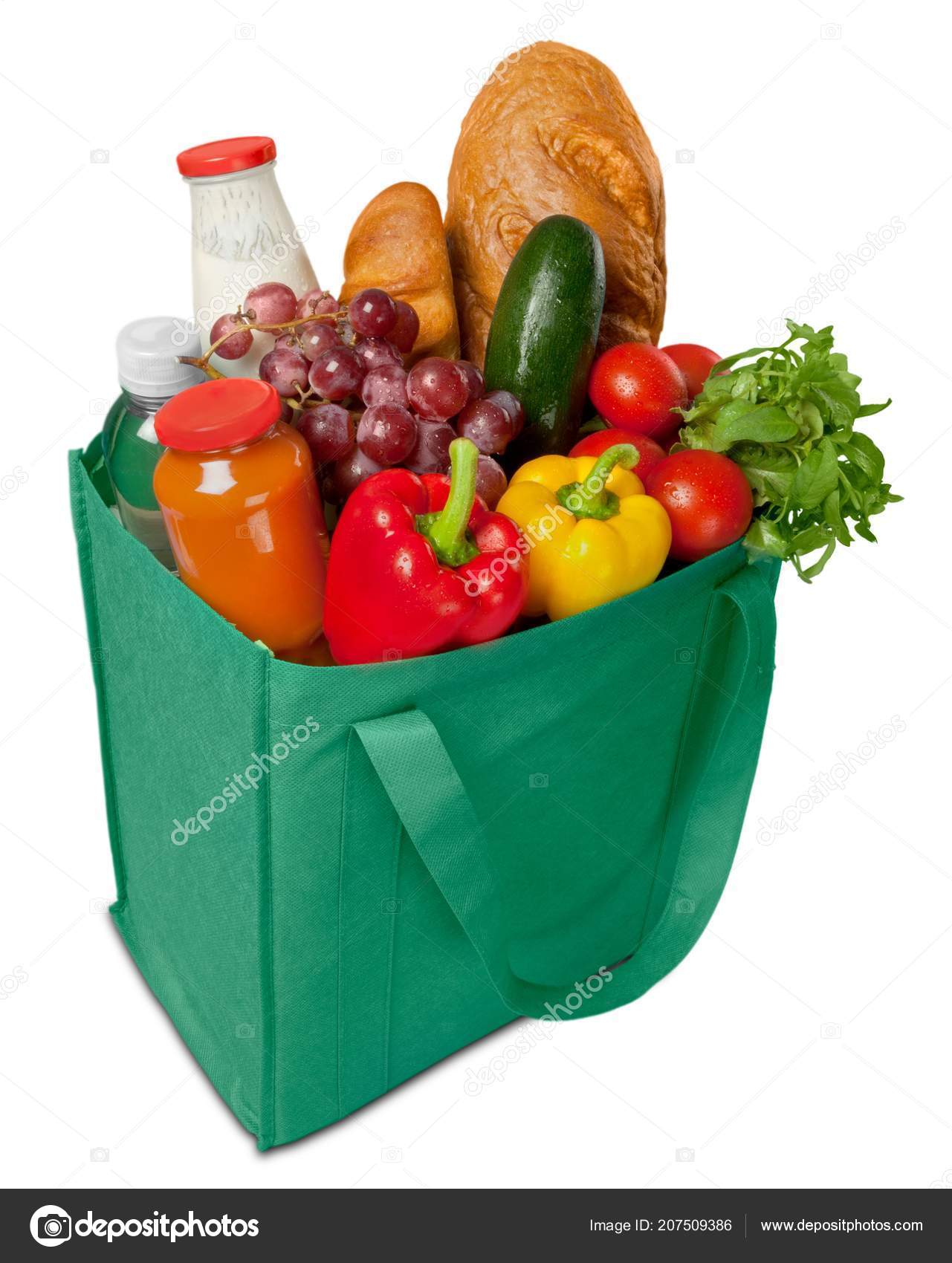 Closeup Of Reusable Grocery Bag Filled With Fresh Produce Stock