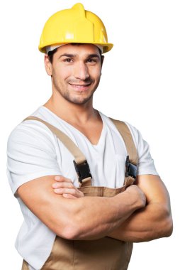 Mutlu bir duvarcının tam boy portresi