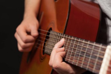 Man Playing Acoustic Guitar, Close-up, Isolated clipart