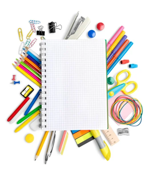 Blank Notepad among the School Supplies Isolated — Stock Photo, Image