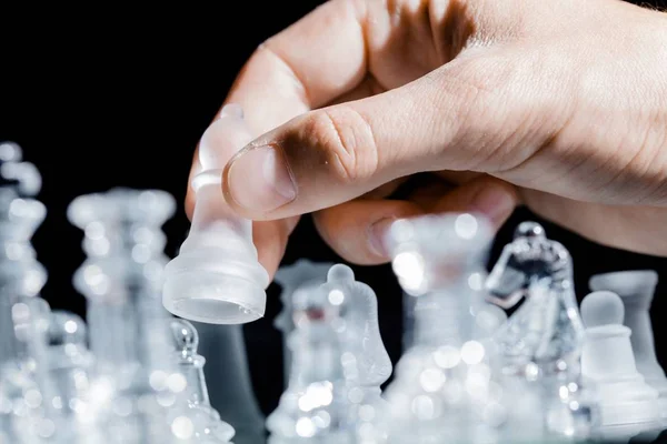 Close View Hand Playing Chess — Stock Photo, Image