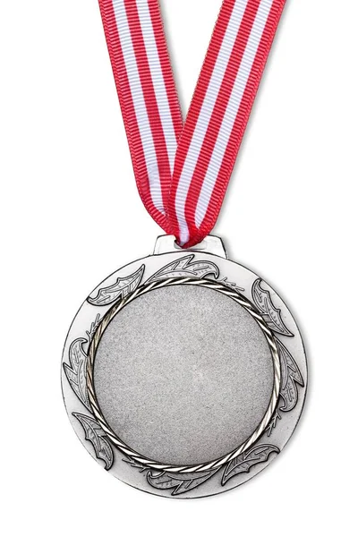 Médaille Argent Avec Ruban Isolé Sur Blanc — Photo