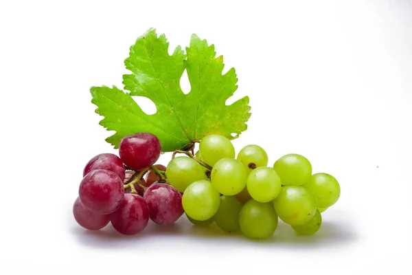 Cluster di uva rossi e bianchi con primo piano foglia — Foto Stock