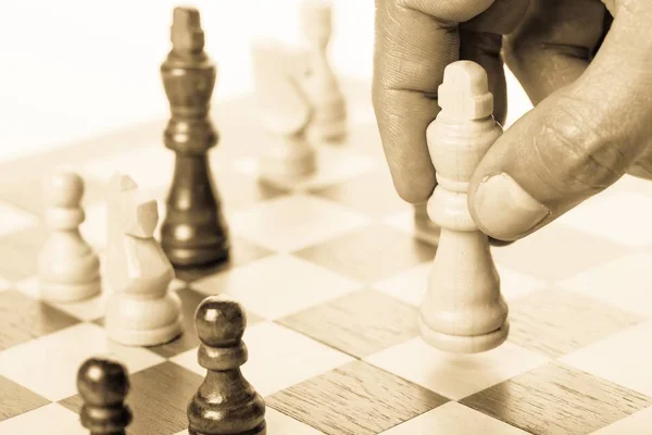 Close View Hand Playing Chess — Stock Photo, Image