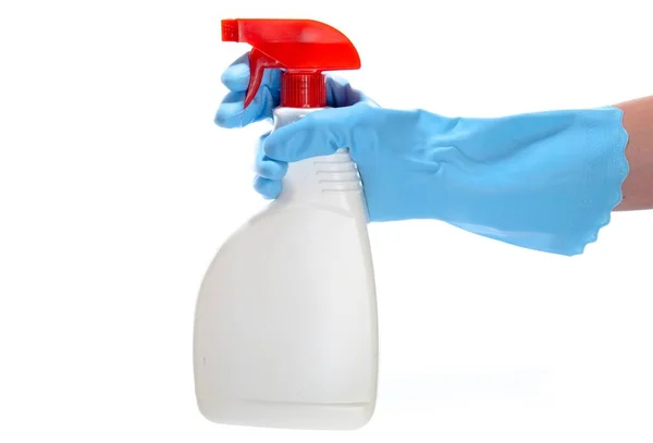 Hand in Rubber Glove Holding a Spray Bottle — Stock Photo, Image