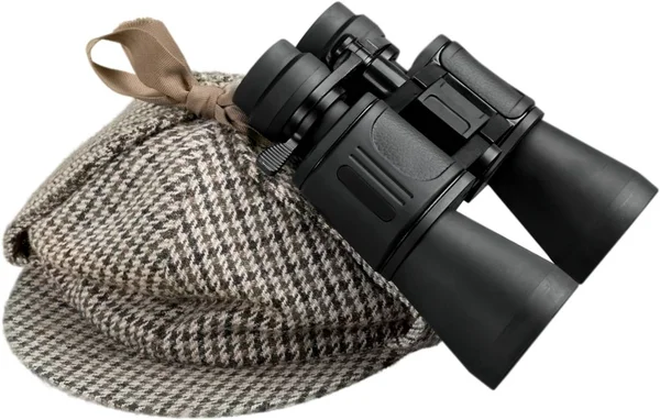 Fekete távcső és a Sherlock Holmes-kalap — Stock Fotó