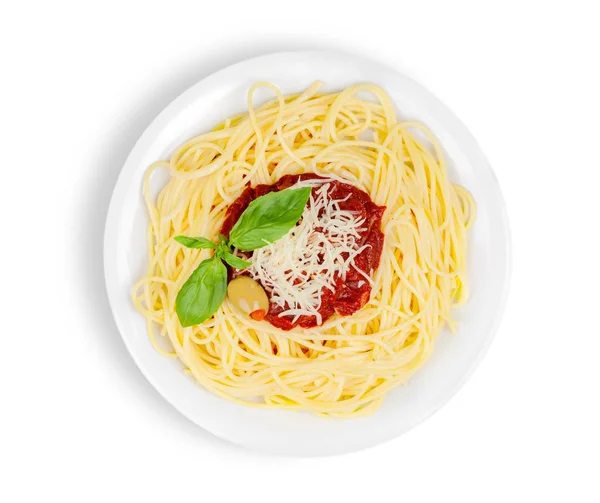 Massa Espaguete Com Carne Queijo Vista Perto — Fotografia de Stock