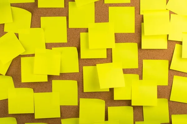 Yellow Sticky Notes on Bulletin Board — Stock Photo, Image