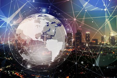 Küresel ağ arka plan, topluluk infograph, iş simgeleri ile duvar kağıdı