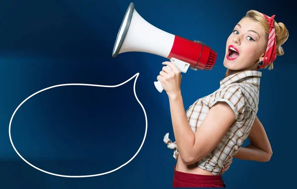 Retro Style Woman Holding Megaphone — Stock Photo, Image