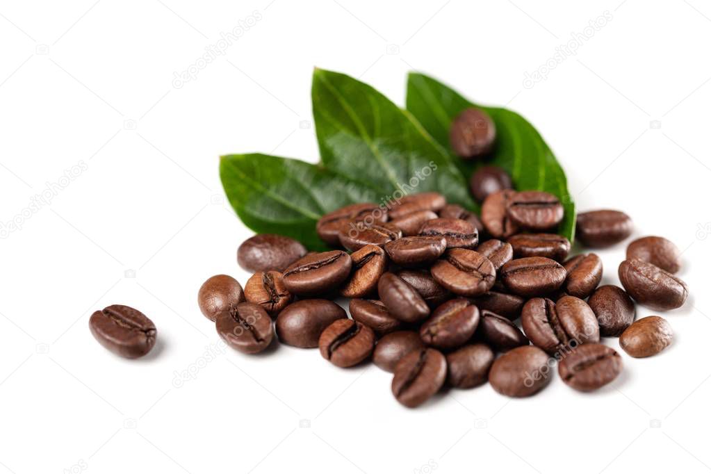 Coffee beans on white background.