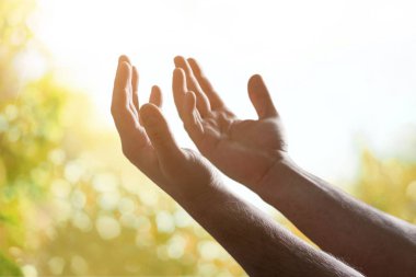 İnsan elinde dua eden, yakın çekim görünümü