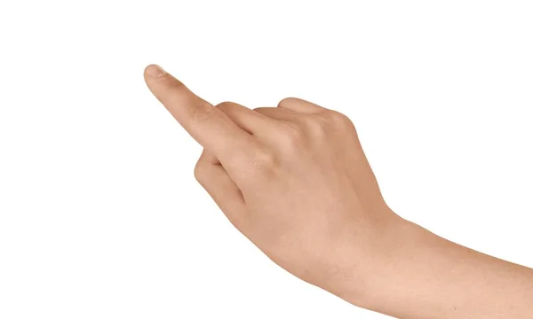 Mão Feminina Apontando Isolado Branco — Fotografia de Stock