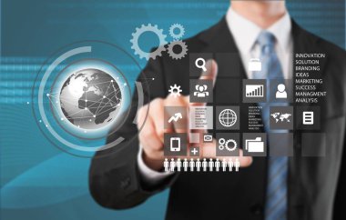 İş öğeleri simgeleri ekranda dokunmadan adam