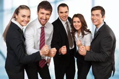 Güler yüzlü iş arkadaşları grubu, takım çalışması konsepti