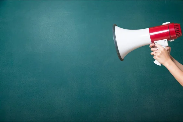 Hands Holding Megaphone Board Background — Stock Photo, Image