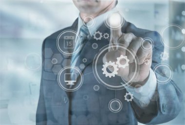 Danışman. İşadamı el değmek 3d sanal grafik iş ikonları/simgeleri