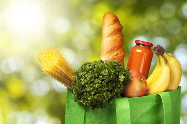 Élelmiszerboltok Paper Bag Táska Gyümölcs Egészséges Táplálkozás Élelmiszer Vásárlás — Stock Fotó