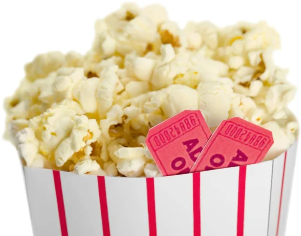 Popcorn Essen Schachtel Auf Hellem Hintergrund — Stockfoto