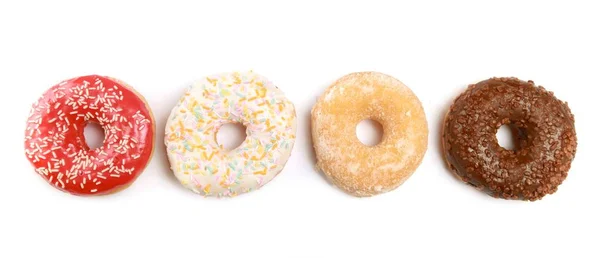 Verschillende Geassorteerde Donuts Geïsoleerd Witte Achtergrond — Stockfoto