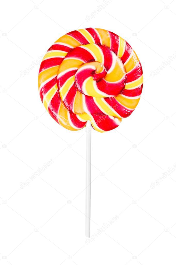 Spiral lollypop on stick isolated on white background