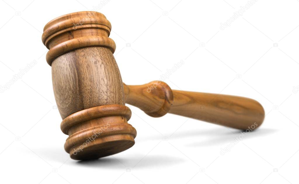 Close-up view of wooden judge gavel
