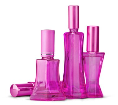 Beyaz izole aromatik parfüm şişeleri 