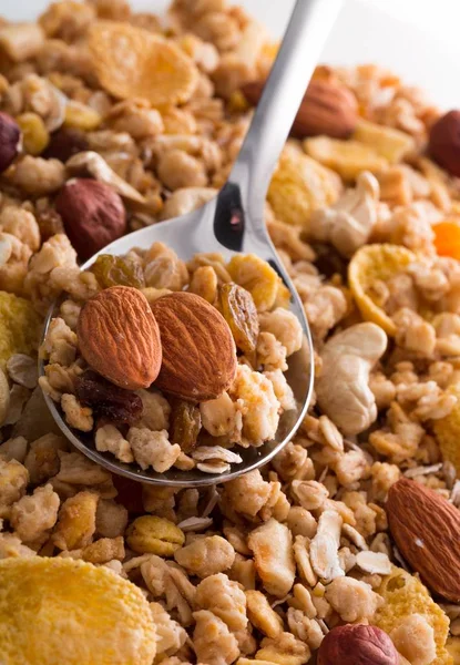 Granola Cereale Fibre Mic Dejun Alimente Ovăz Lingură — Fotografie, imagine de stoc