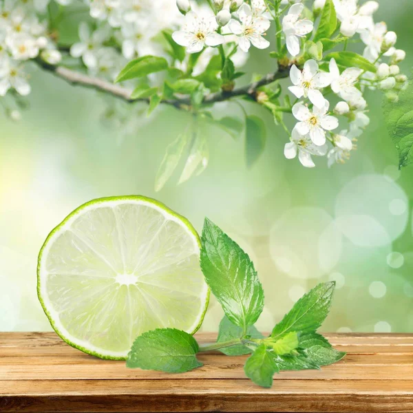 Lime Citron Frukt Segmentet Mint Närbild Citron — Stockfoto