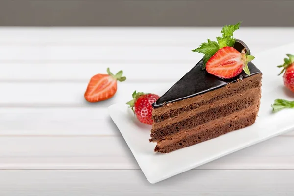 Stuk Chocolade Cake Vergrote Weergave — Stockfoto