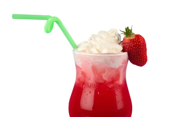 Cocktail Smoothie Strawberry Drink Milkshake Whipped Cream Cream — Stock Photo, Image
