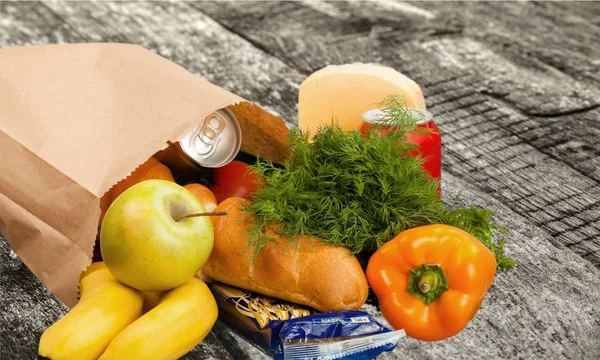 Sacchetto Carta Generi Alimentari Imballaggio Alimentare Versare Pane — Foto Stock