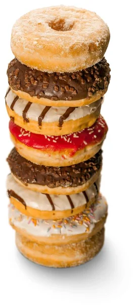 Donuts tower isolated on white background