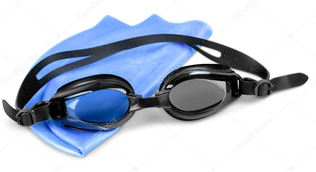 Swimming cap isolated equipment swimming goggles swim sport