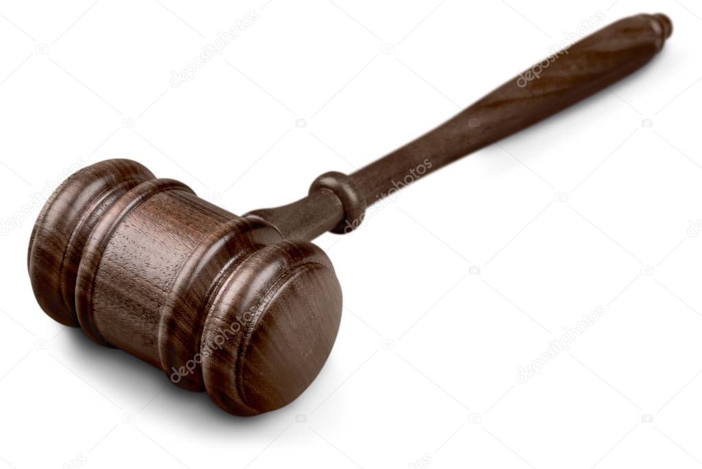 Close-up view of wooden judge gavel