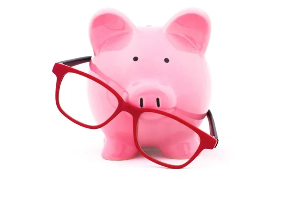 Piggy Banco Gafas Financiar Prosperidad Planificación Bancaria Banco Monedas —  Fotos de Stock