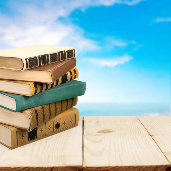 Ancient Books Row Wooden Background — Stock Photo, Image