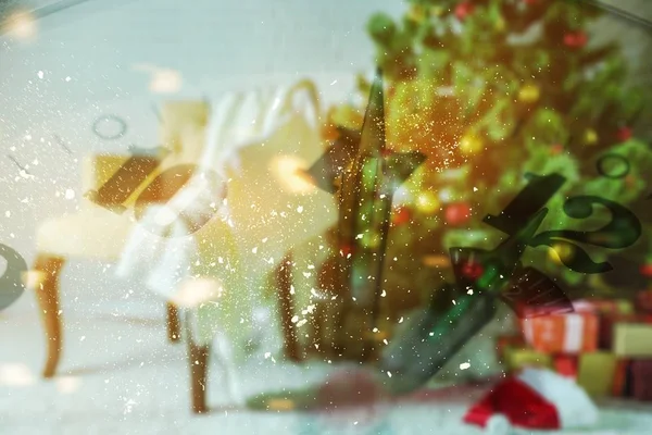 Natal Árvore Fundo Casa Interior Bola Caixa — Fotografia de Stock