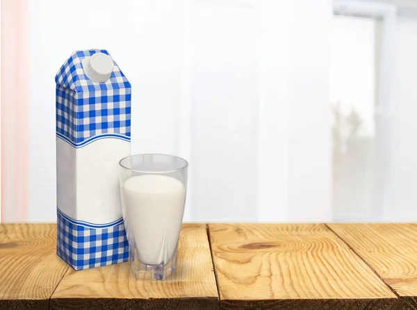 Süt Karton Ambalaj Kutusu Cam Kahvaltı Içecek — Stok fotoğraf