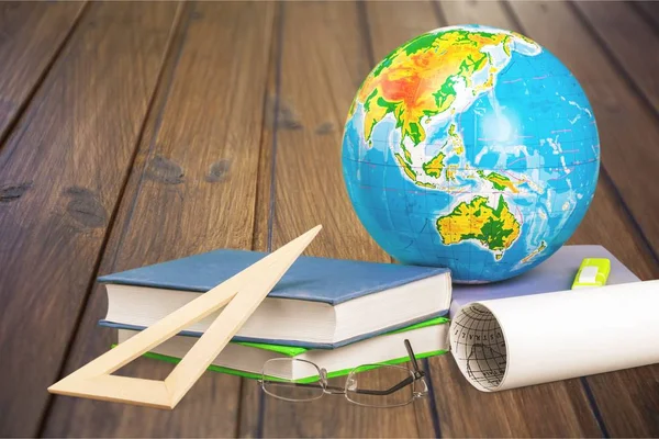 Escola Volta Lápis Caderno Caneta Estudante Estudando — Fotografia de Stock