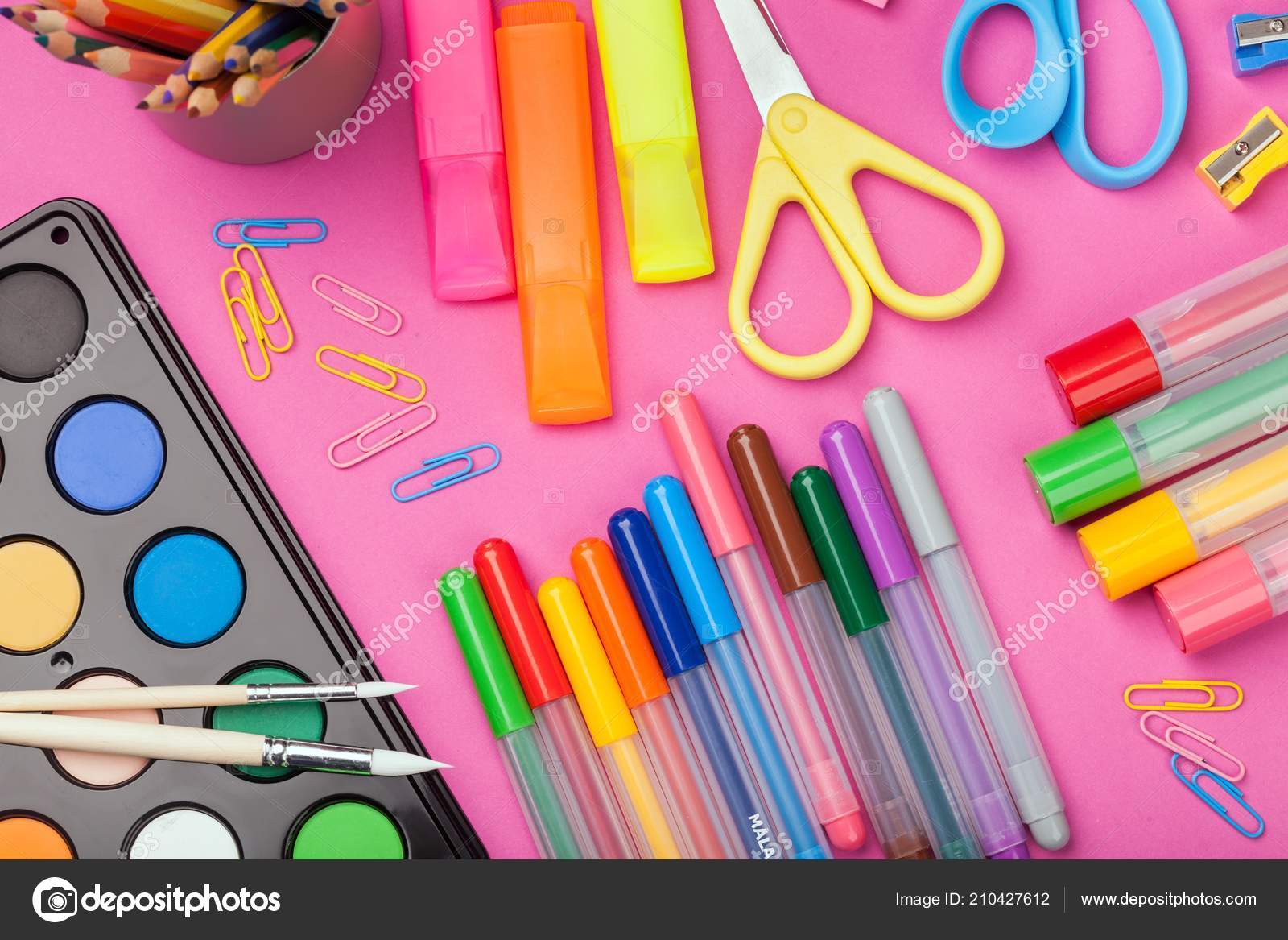 School Supplies Art Supplies Kids School Top Accessories Stock Photo by  ©billiondigital 210427612