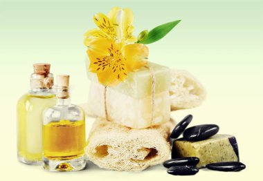 Spa konseptiyle zen bazalt taş ve yağlar