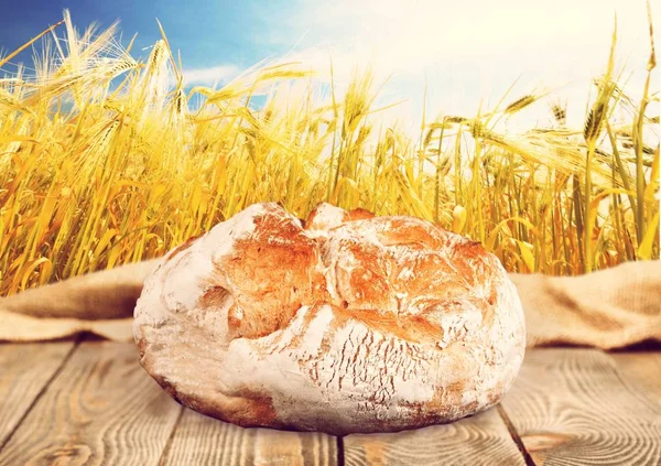 Vers Brood Houten Tafel Rustiek — Stockfoto