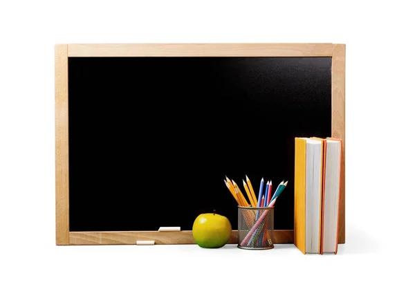 Blackboard Livro Educação Maçã Livro Didático Material Escolar Fundos — Fotografia de Stock