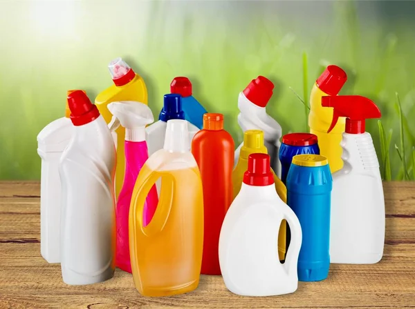 Chemical Cleaning Bottle Plastic Container Recycling Bathroom Green — Stock Photo, Image