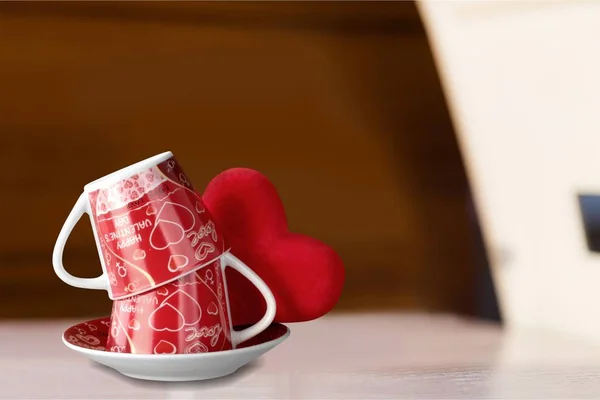 Καφέ Καρδιά Σχήμα Αγάπη Φλιτζάνι Καφέ Επιδόρπιο Γάλακτος — Φωτογραφία Αρχείου